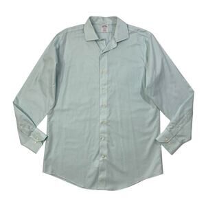 Brooks Brothers Shirt Mens 16.5 Aqua Blue Check Cotton Regent Non Iron Dress